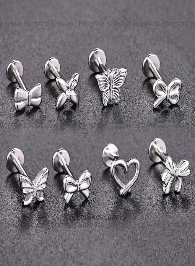 BodyAce 16g/18g Bow Flat Back Earrings Internal Thread Tragus Stud Piercing Helix Jewelry Bowknot Surgical Steel Cartilage Studs for Nose/Conch/Lip/Medusa/Labret Piercings [18G;6mm] - Image 5